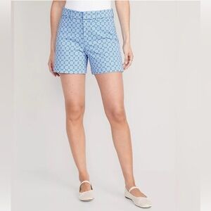 NWT Old Navy High Waisted Pixie Trouser Shorts Blue Tile White Geometric 12